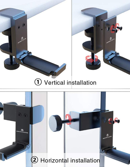 Load image into Gallery viewer, Headphone Hook Desk, Headphones Stand under Table Foldable Headset Holder Clamp Hanger Mount, Built in Cable Clip Organizer for PC Gaming, Office, Backpack Bag Purse Hanging

