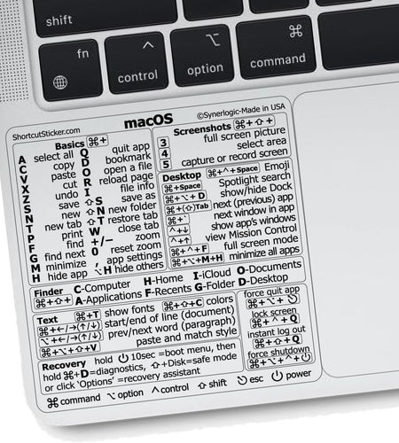 Mac OS (Monterey/Big Sur/Catalina/Mojave) Keyboard Shortcuts, M1+Intel, Clear Vinyl Sticker, Compatible with 13-16-Inch Macbook Air/Pro