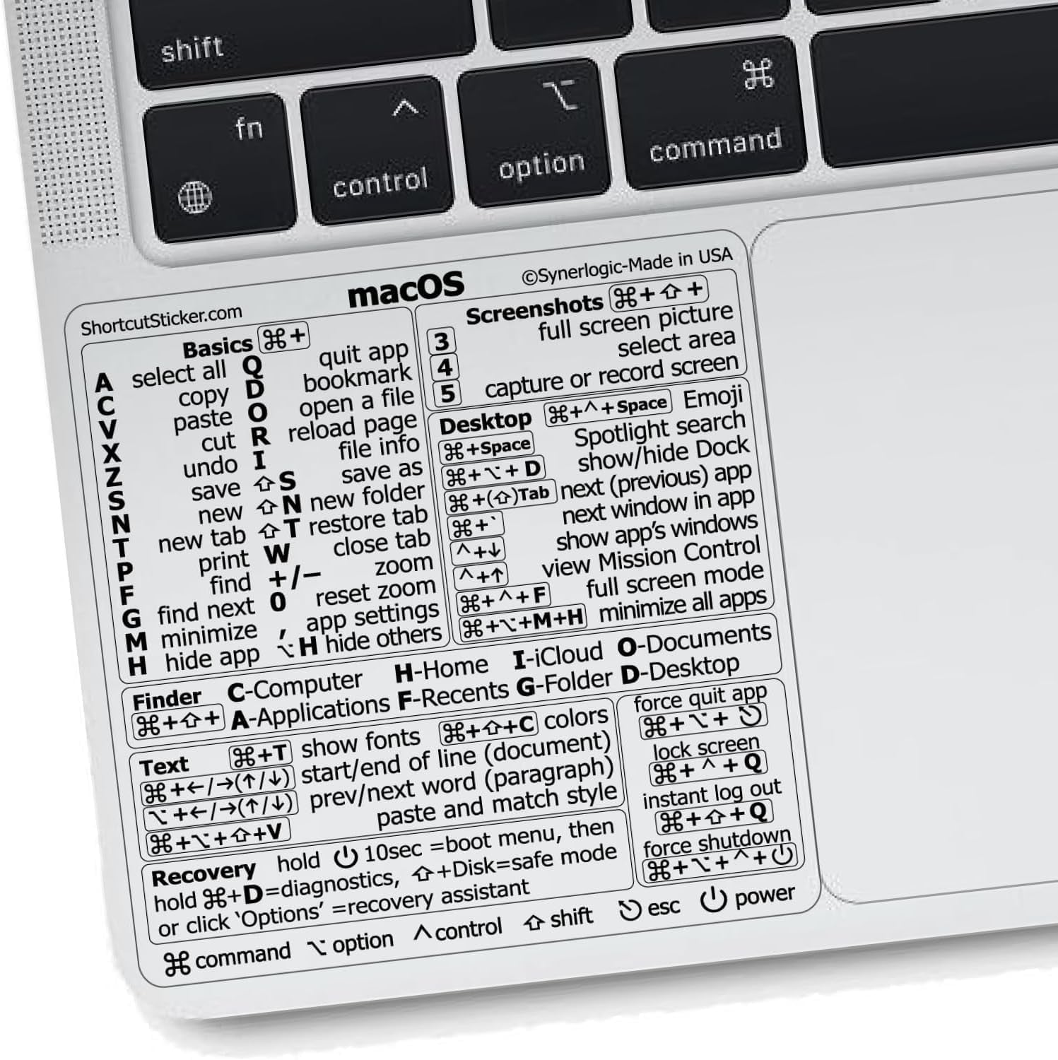 Mac OS (Monterey/Big Sur/Catalina/Mojave) Keyboard Shortcuts, M1+Intel, Clear Vinyl Sticker, Compatible with 13-16-Inch Macbook Air/Pro