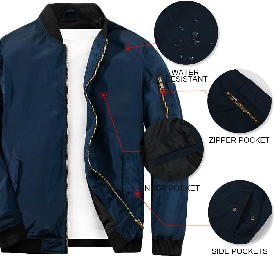 Men'S Bomber Jacket Lightweight Causal Jackets Slim Fit Varsity Jacket Softshell Windbreaker