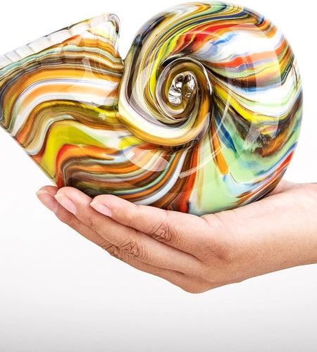 Glass Nautilus Conch, Hand Blown Seashell Art Glass Figurines, Multicolor Glass Sculpture Beautiful Glass Home Decor, Crystal Glass Paperweight