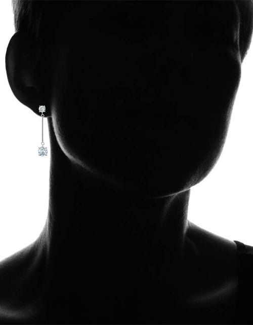 Load image into Gallery viewer, Sterling Silver Cubic Zirconia round Statement Bar Dangle Drop Earrings
