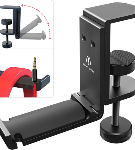 Headphone Hook Desk, Headphones Stand under Table Foldable Headset Holder Clamp Hanger Mount, Built in Cable Clip Organizer for PC Gaming, Office, Backpack Bag Purse Hanging