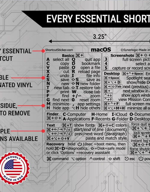 Load image into Gallery viewer, Mac OS (Monterey/Big Sur/Catalina/Mojave) Keyboard Shortcuts, M1+Intel, Clear Vinyl Sticker, Compatible with 13-16-Inch Macbook Air/Pro
