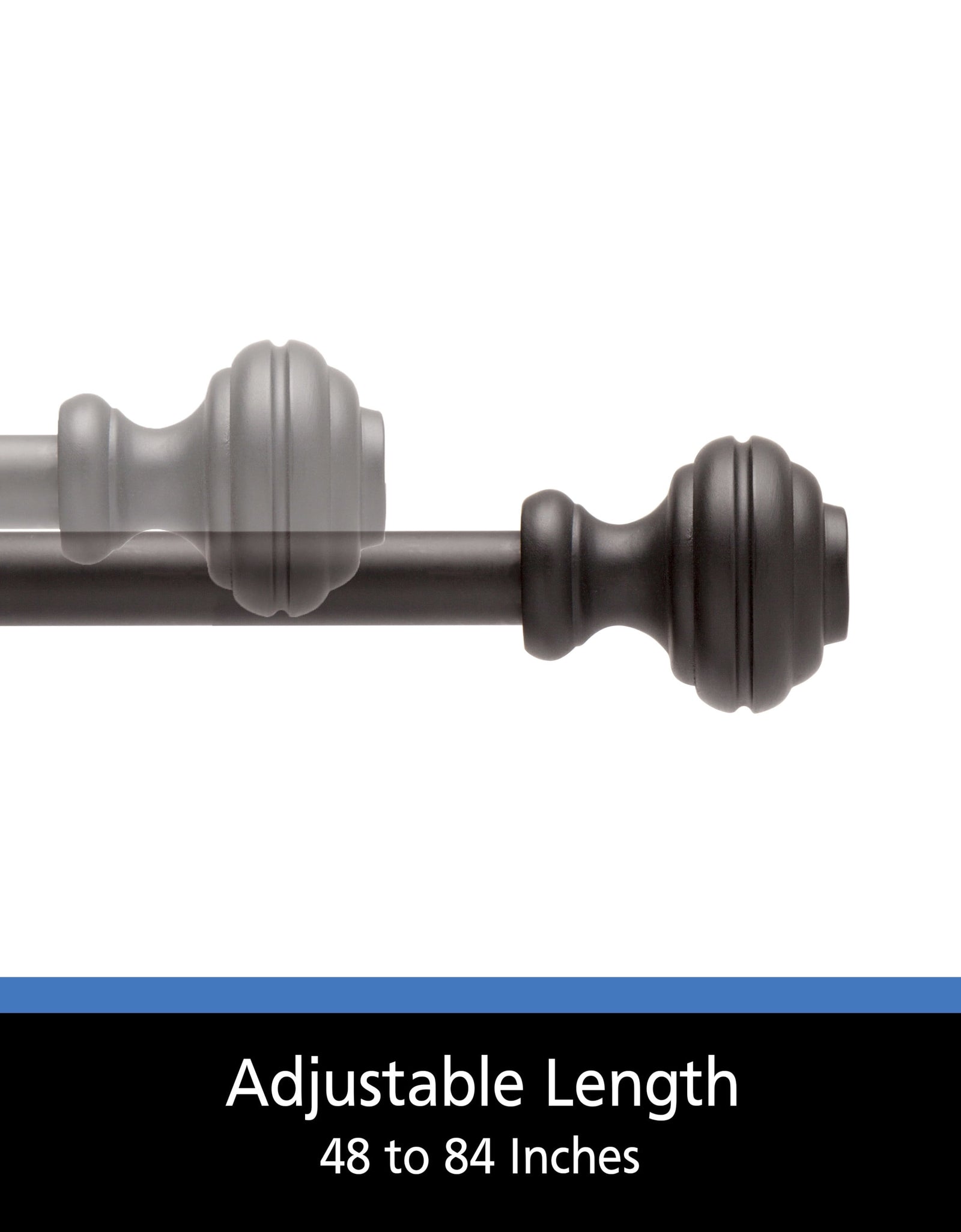 48-84 In. Cedric Adjustable Petite Cafe Curtain Rod, 1/2 In. Diameter, Black