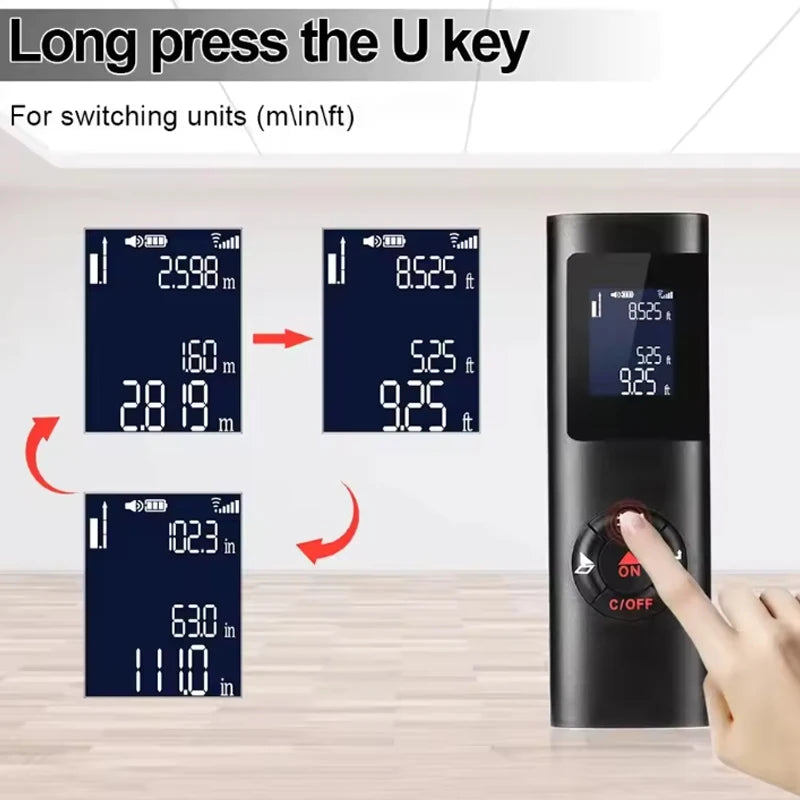 Smartmeasure 40M/60M Mini Laser Distance Meter – USB Rechargeable Handheld Rangefinder for Accurate Measurements