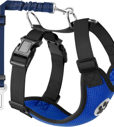 Dog Safety Vest Harness with Seatbelt, Dog Car Harness Seat Belt Adjustable Pet Harnesses Double Breathable Mesh Fabric with Car Vehicle Connector Strap for Dog