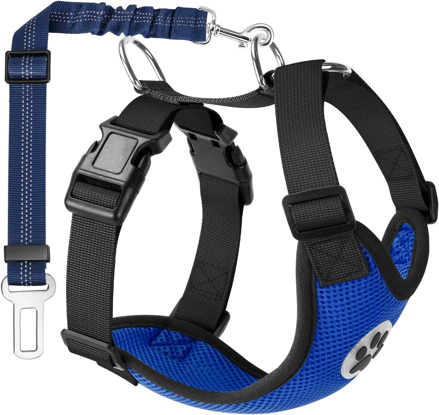 Dog Safety Vest Harness with Seatbelt, Dog Car Harness Seat Belt Adjustable Pet Harnesses Double Breathable Mesh Fabric with Car Vehicle Connector Strap for Dog