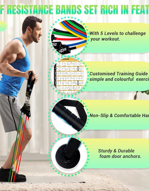 Load image into Gallery viewer, Resistance Bands Set with Handles, Exercise Bands Workout Bands Fitness Bands with Door Anchor, Legs Ankle Straps for Resistance Training，Physical Therapy，Home Gym Workout
