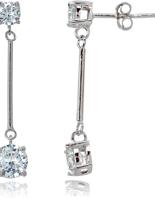 Load image into Gallery viewer, Sterling Silver Cubic Zirconia round Statement Bar Dangle Drop Earrings
