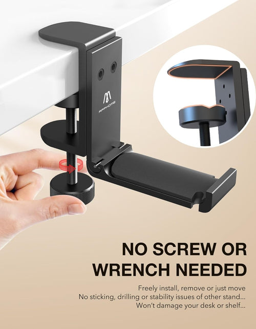 Load image into Gallery viewer, Headphone Hook Desk, Headphones Stand under Table Foldable Headset Holder Clamp Hanger Mount, Built in Cable Clip Organizer for PC Gaming, Office, Backpack Bag Purse Hanging

