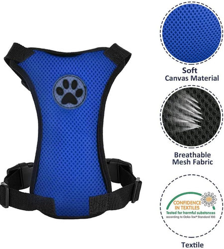 Dog Safety Vest Harness with Seatbelt, Dog Car Harness Seat Belt Adjustable Pet Harnesses Double Breathable Mesh Fabric with Car Vehicle Connector Strap for Dog