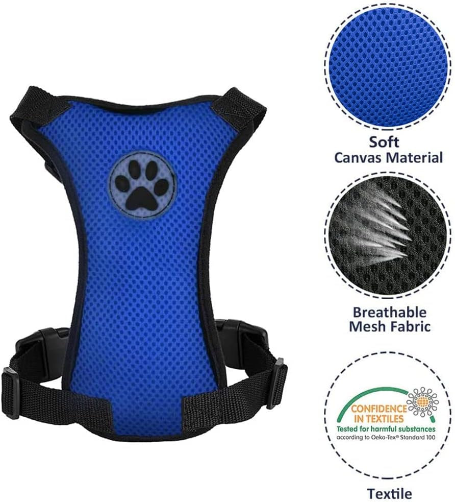 Dog Safety Vest Harness with Seatbelt, Dog Car Harness Seat Belt Adjustable Pet Harnesses Double Breathable Mesh Fabric with Car Vehicle Connector Strap for Dog