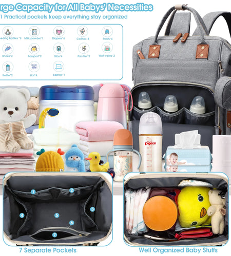Diaper Bag Backpack, Portable Baby Bag Include Insulated Pocket, 3 in 1 Multi-Functional Travel Baby Diaper Bag with Diapers Changing Pad for Boys and Girls