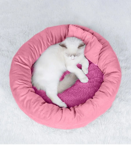 Calming Dog Beds with Pillow for Small Medium Dogs and Cats, round Dog Cuddler Cozy Bed, Washable Fluffy Plush Pet Bed Thickened Dog Kennel Mat for Puppy Sleeping