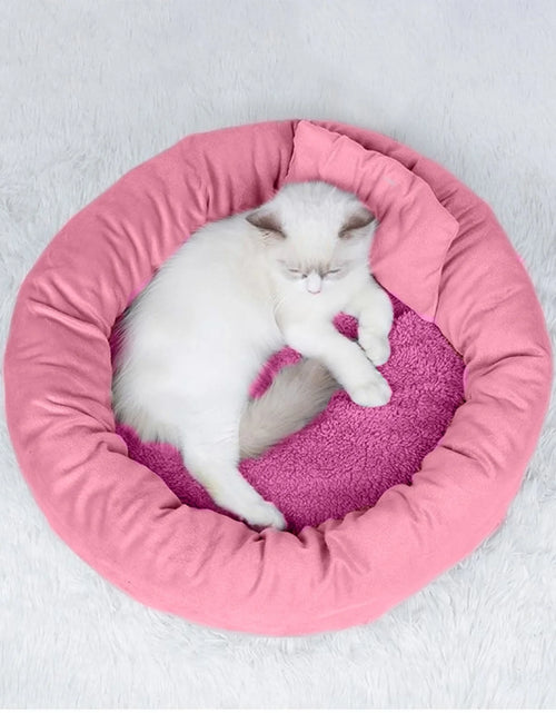 Load image into Gallery viewer, Calming Dog Beds with Pillow for Small Medium Dogs and Cats, round Dog Cuddler Cozy Bed, Washable Fluffy Plush Pet Bed Thickened Dog Kennel Mat for Puppy Sleeping
